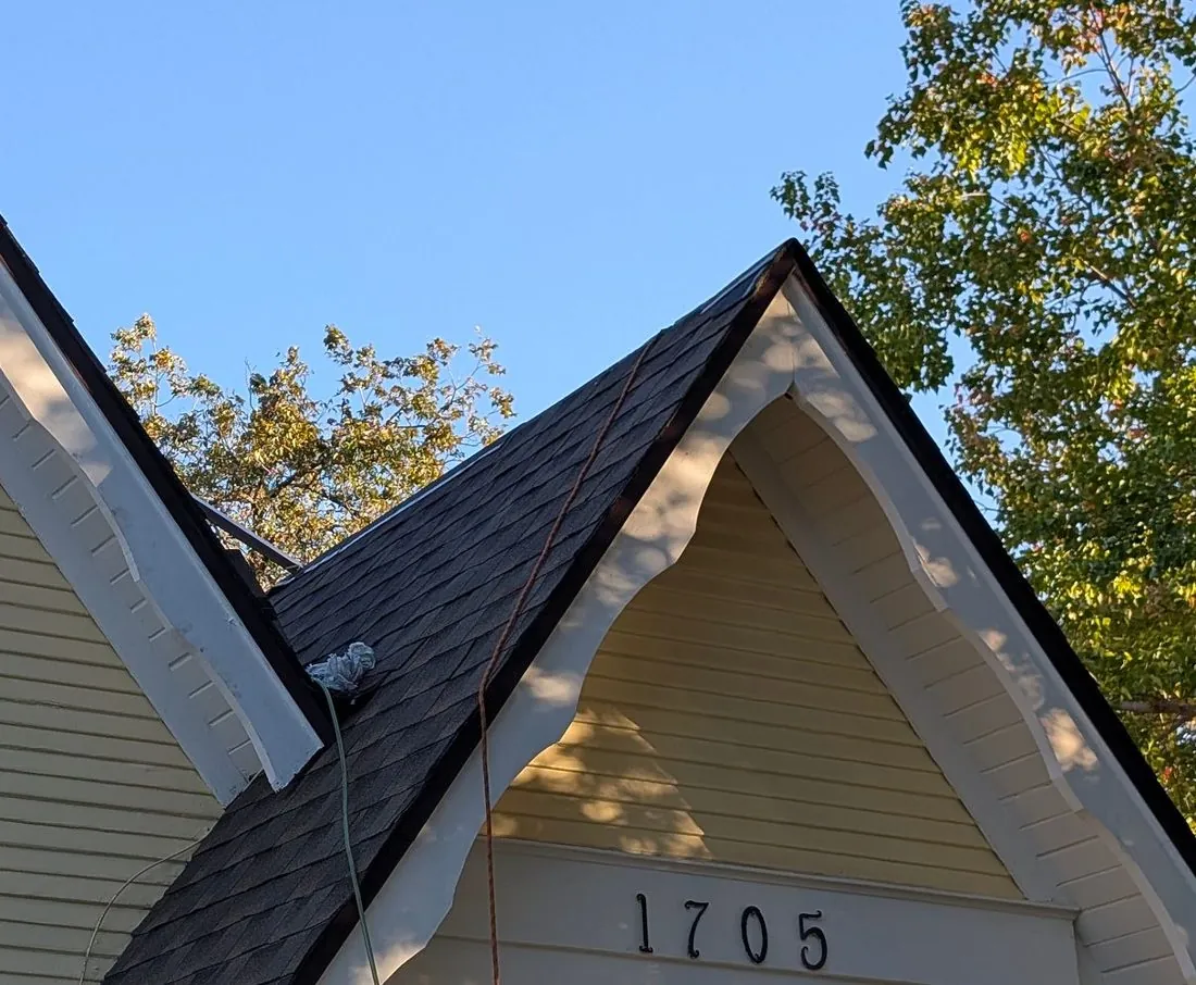 Rake edge of a gable roof on a Central Texas home running from eave to ridge